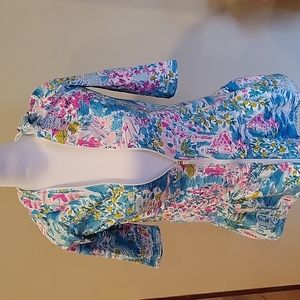 Lilly Pulitzer Beach Pool cover up hooded zip dress big kid L 8/10